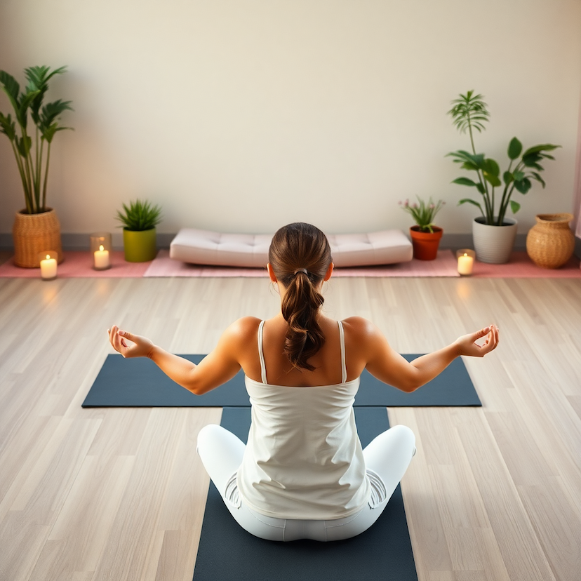 peaceful lifestyle scene with yoga and meditation