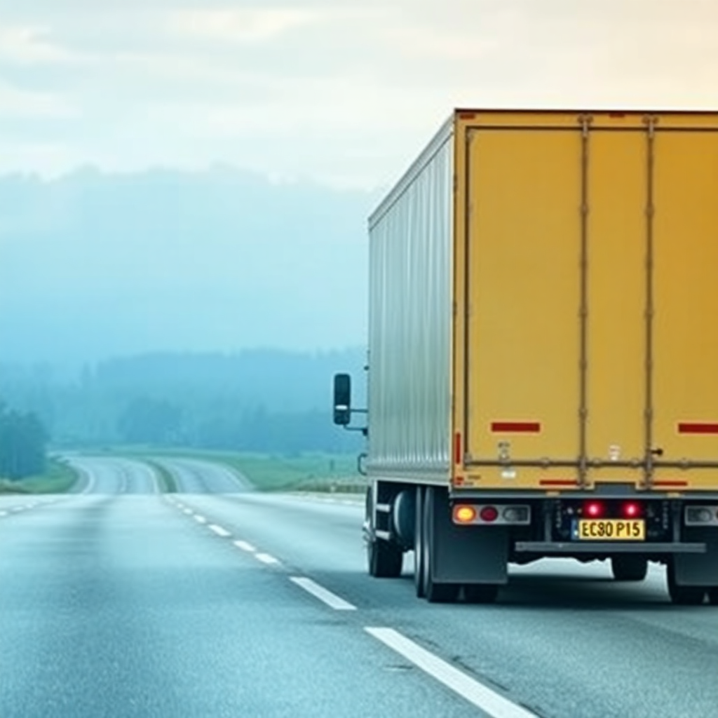 long distance moving truck on highway, cross country move
